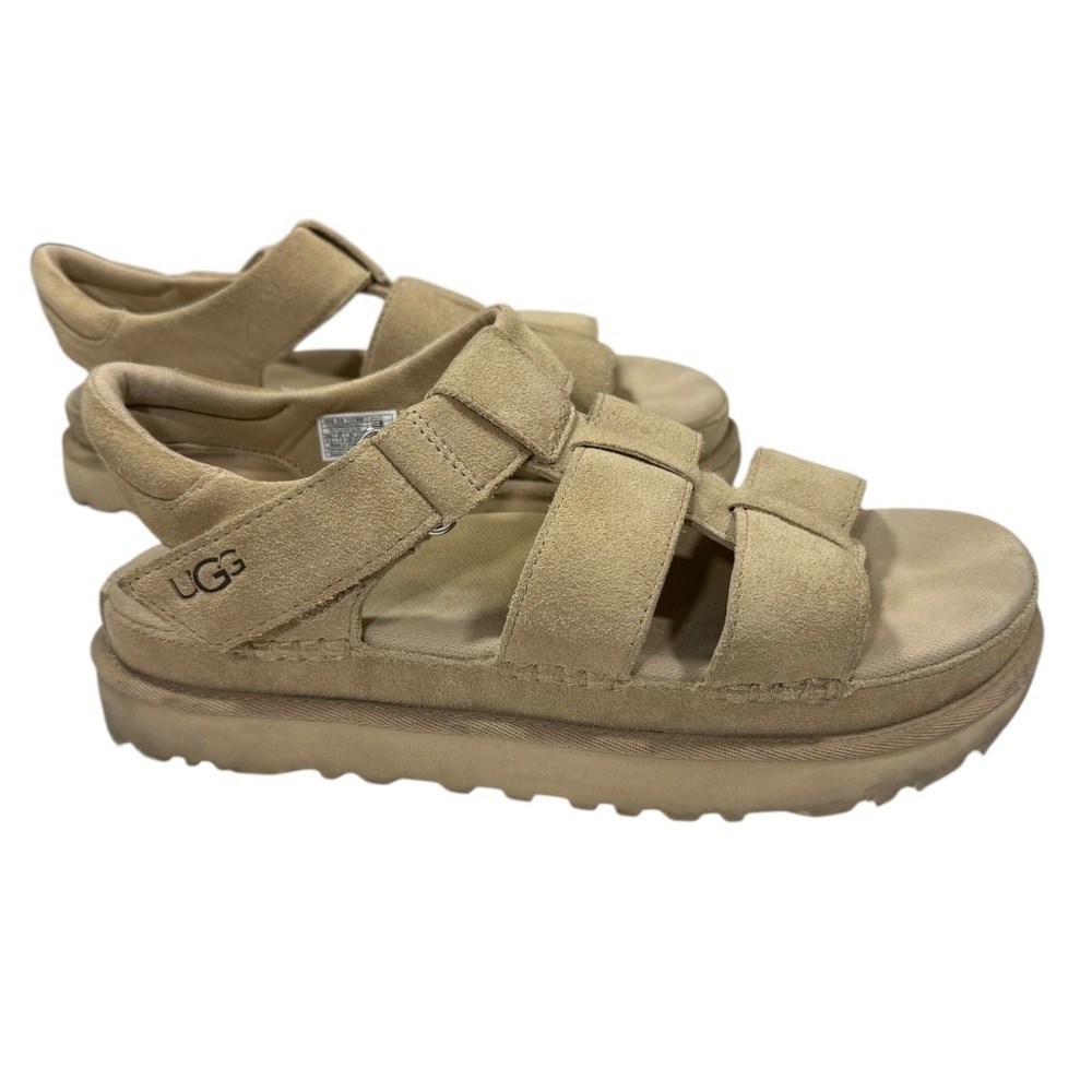 UGG Goldenstar Driftwood Suede Platform Sandals Sz 9.5 Hook & Loop - Picture 4 of 9